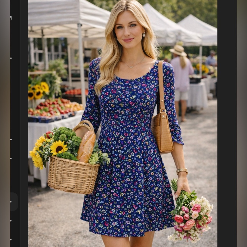 NWT Gap Navy Floral Skater Dress Feminine Cottagecore Spring Summer Dress 6